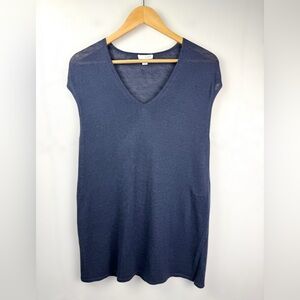 J. Jill PureJill Women Sleeveless V-Neck Slub Knit Linen Cap Sleeve Tunic Blue S